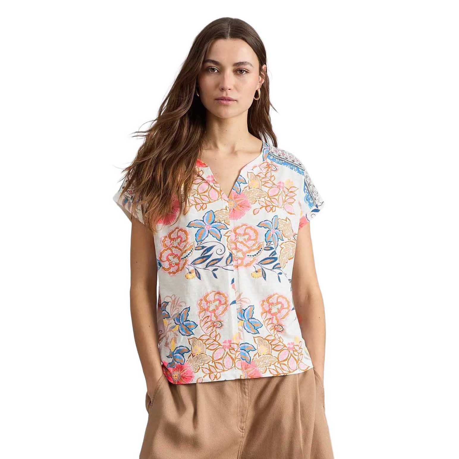 White Stuff Nelly Print Notch Neck Tee